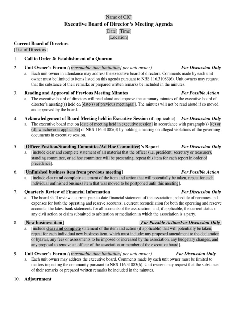 Board Meeting Agenda Template | PDF | Board Of Directors | Justice