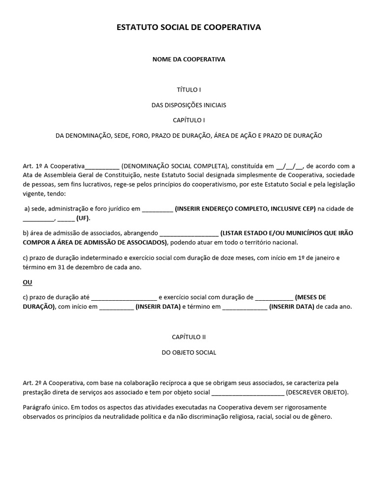 Estatuto Social da Cooperativa | PDF | Cooperativa | Conselho de ...