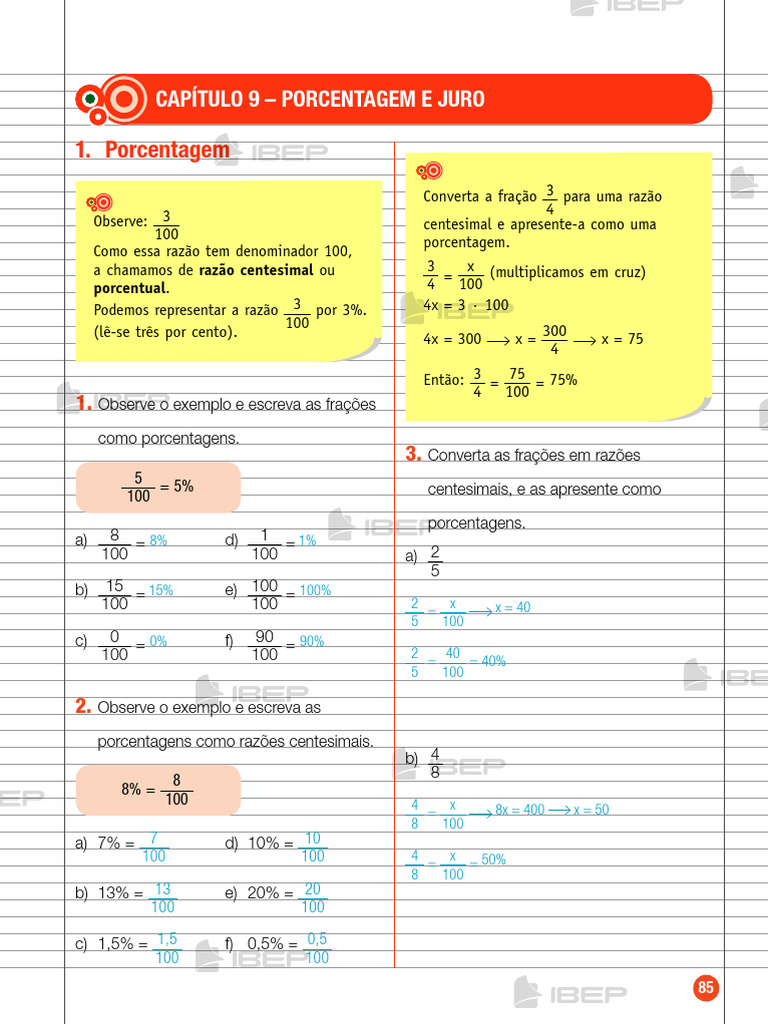 Porcentagem e Juro: 7º Ano Matemática | PDF | Percentagem