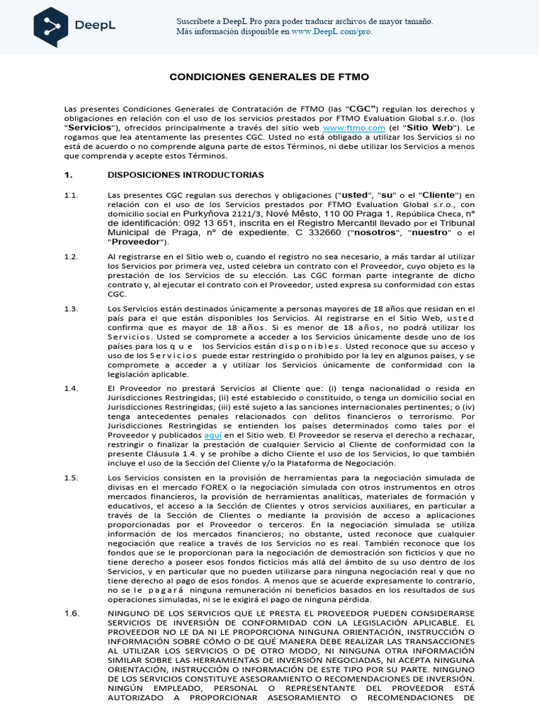 Condiciones de Uso de FTMO | PDF | Transferencia bancaria | Moneda
