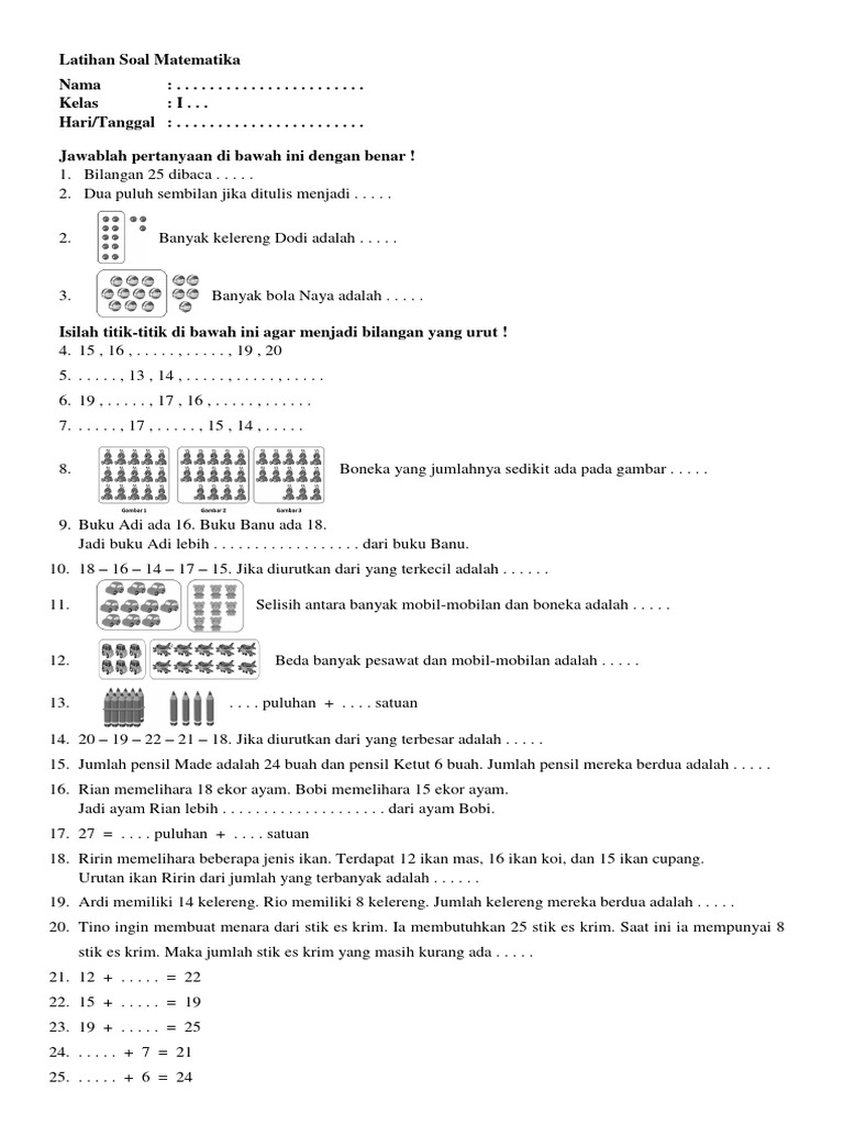 Latihan Soal Matematika Kelas 1 SD | PDF | Seni