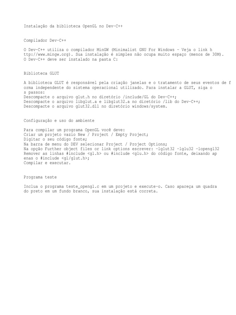 Instalação OpenGL no Dev-C++ | PDF
