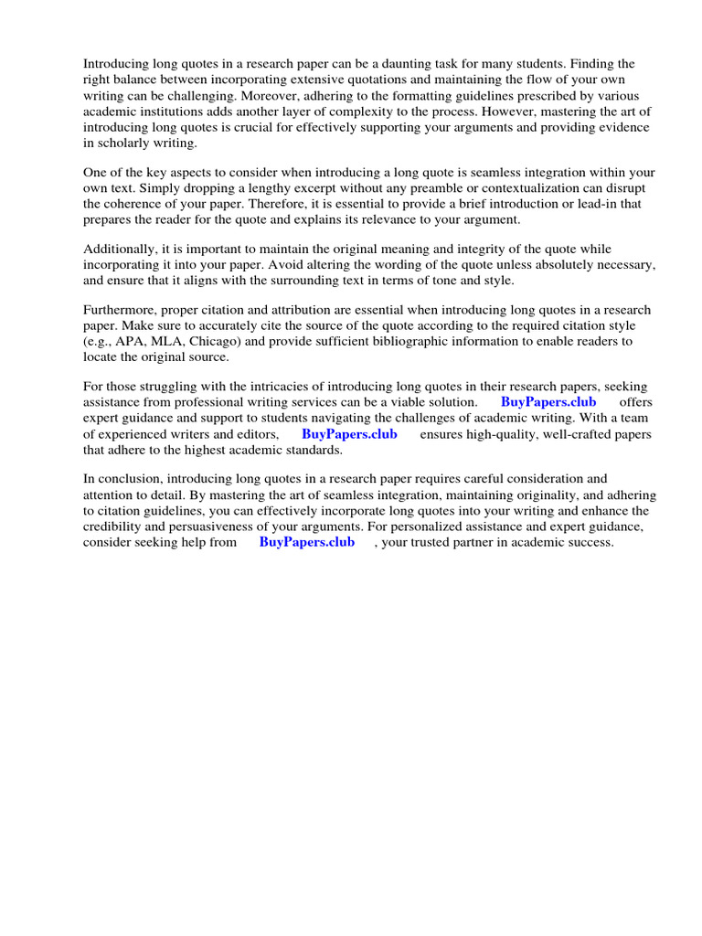 How To Introduce A Long Quote in A Research Paper PDF Citation