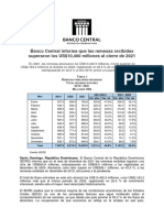 Banco Centralinformaremesasrecibidassuperaronlos US$10,400 Millonesalcierrede 2021