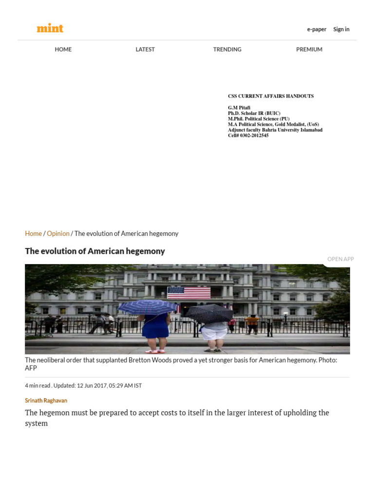 The Evolution Of American Hegemony Pdf Hegemony Global Politics