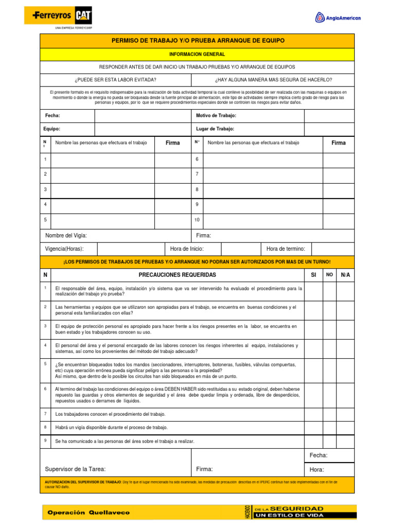 04 FOMATO DE PERMISO DE ARRANQUE DE EQUIPO | PDF