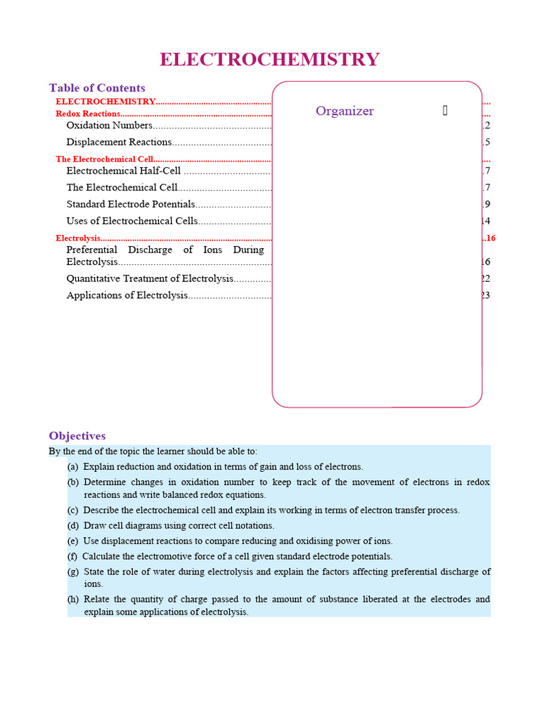 Class 12 Electrochemistry Overview | PDF | Electrochemistry | Redox