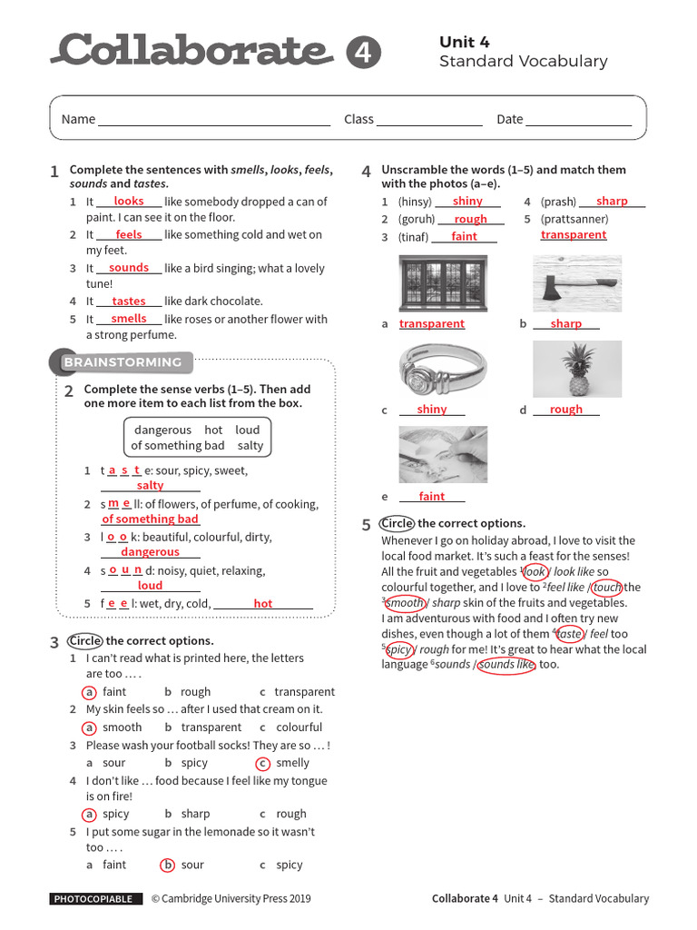 Collaborate 4 Unit 4 Standard Vocabulary With Answers | Download Free ...