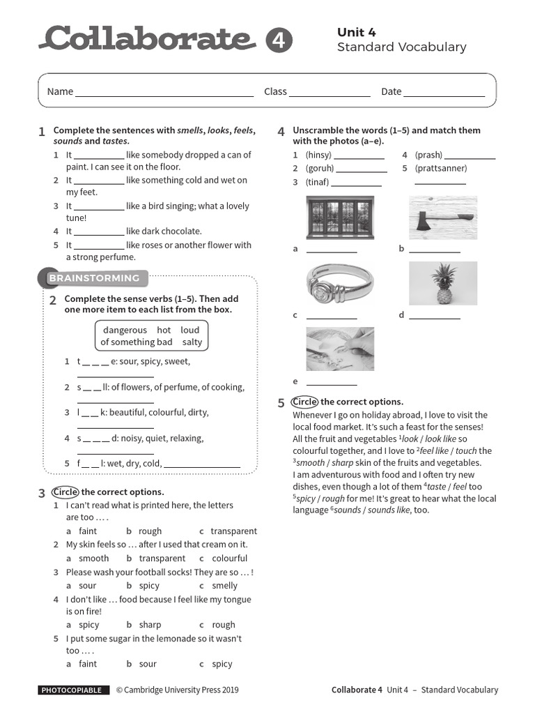 Collaborate 4 Unit 4 Vocabulary Exercises | PDF | Taste | Cuisine