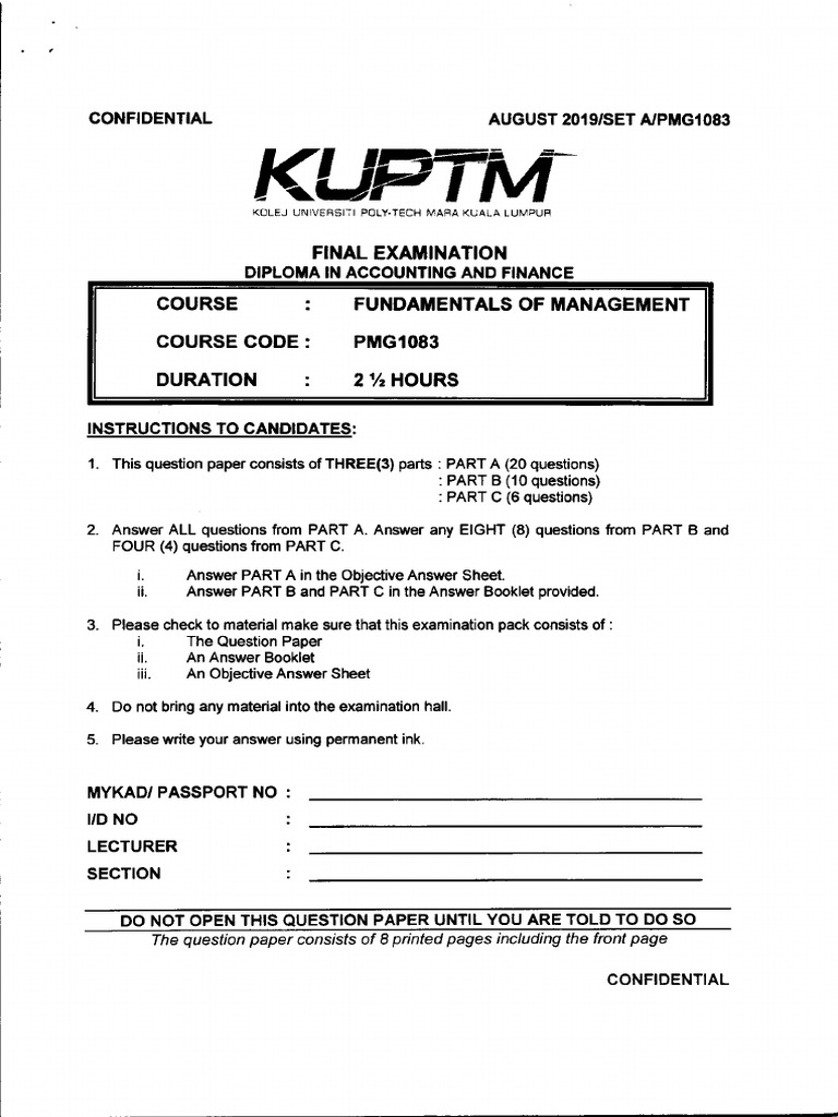 Pmg1083-Fundamental of Management 0819 Seta | PDF