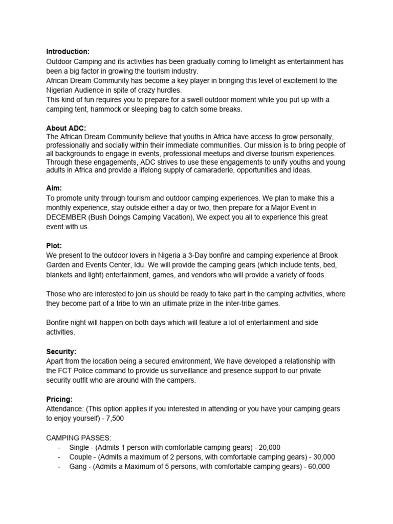 Bush Doings 5 Proposal | PDF