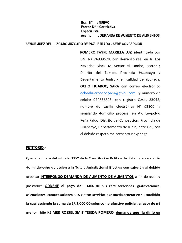 DEMANDA de Aumento de Alimentos Mariela | PDF | Pensión alimenticia