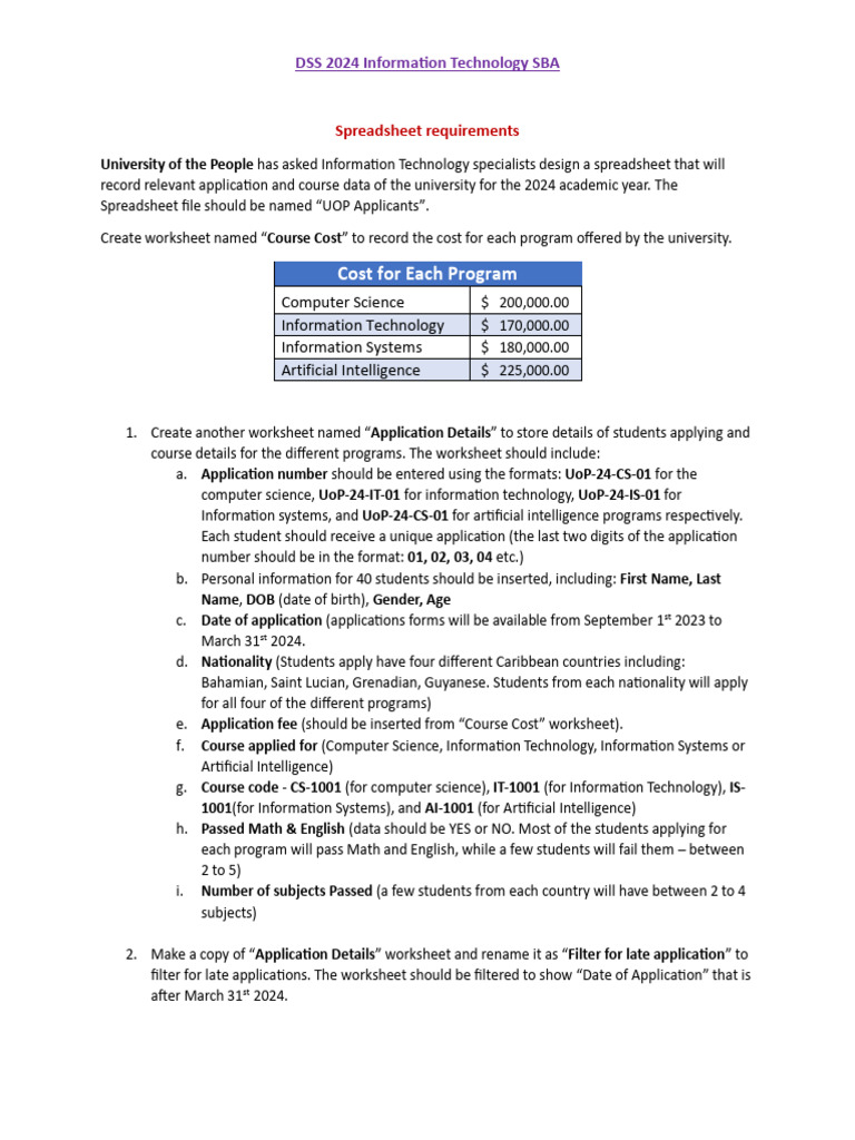 UOP 2024 IT SBA Spreadsheet Guide | PDF | Databases | World Wide Web