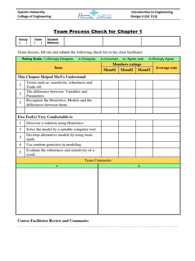 Team Process Check for GE 213 | PDF