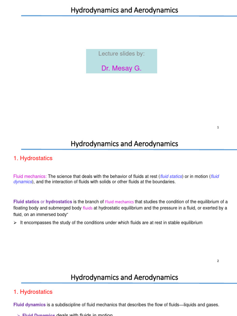 Hydrodynamics and Aerodynamics_MG_lec3 | PDF | Fluid Dynamics | Fluid ...