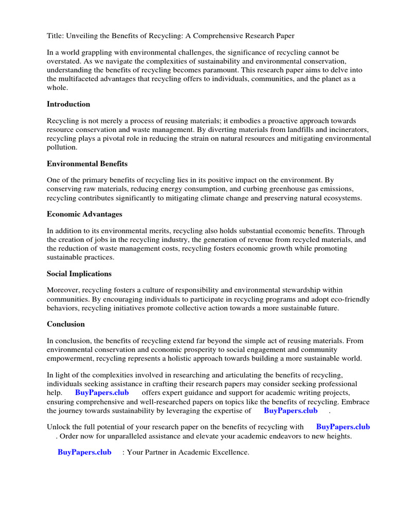 Benefits of Recycling Research Paper PDF Recycling Waste Management