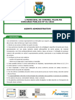 Fundatec 2023 Prefeitura de Coronel Pilar Rs Agente Administrativo Prova