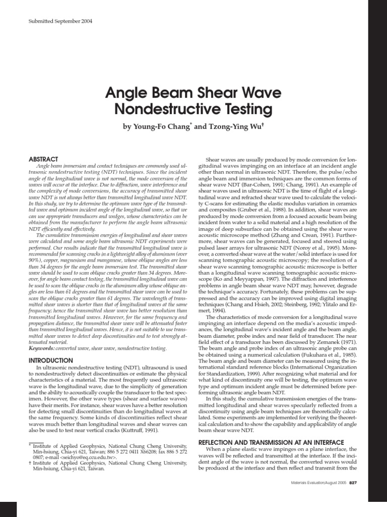 Angle Beam Shear Wave NDT PDF Medical Ultrasound Waves