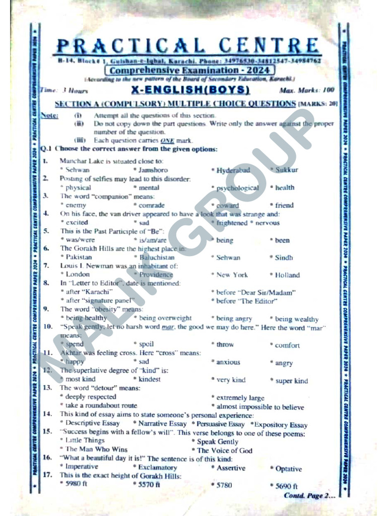 X English Pc Comprehensive 2024 Mk Official Pdf