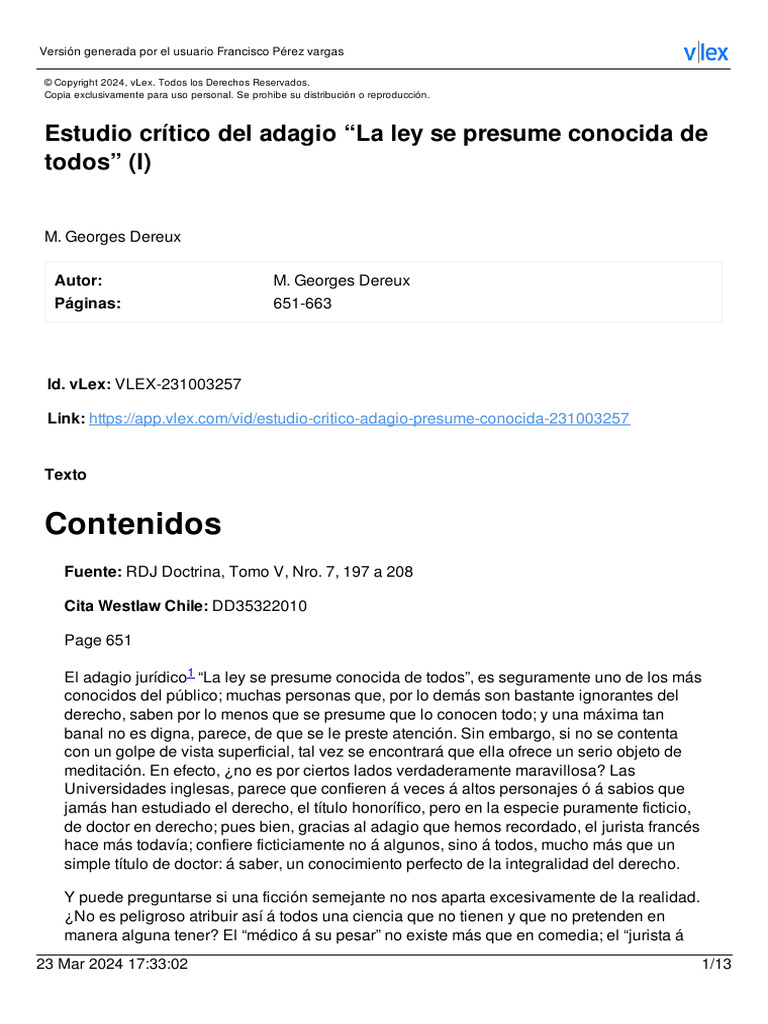 Estudio Crtico Del Adagio La Ley Se Presume Conocida de Todo | PDF ...