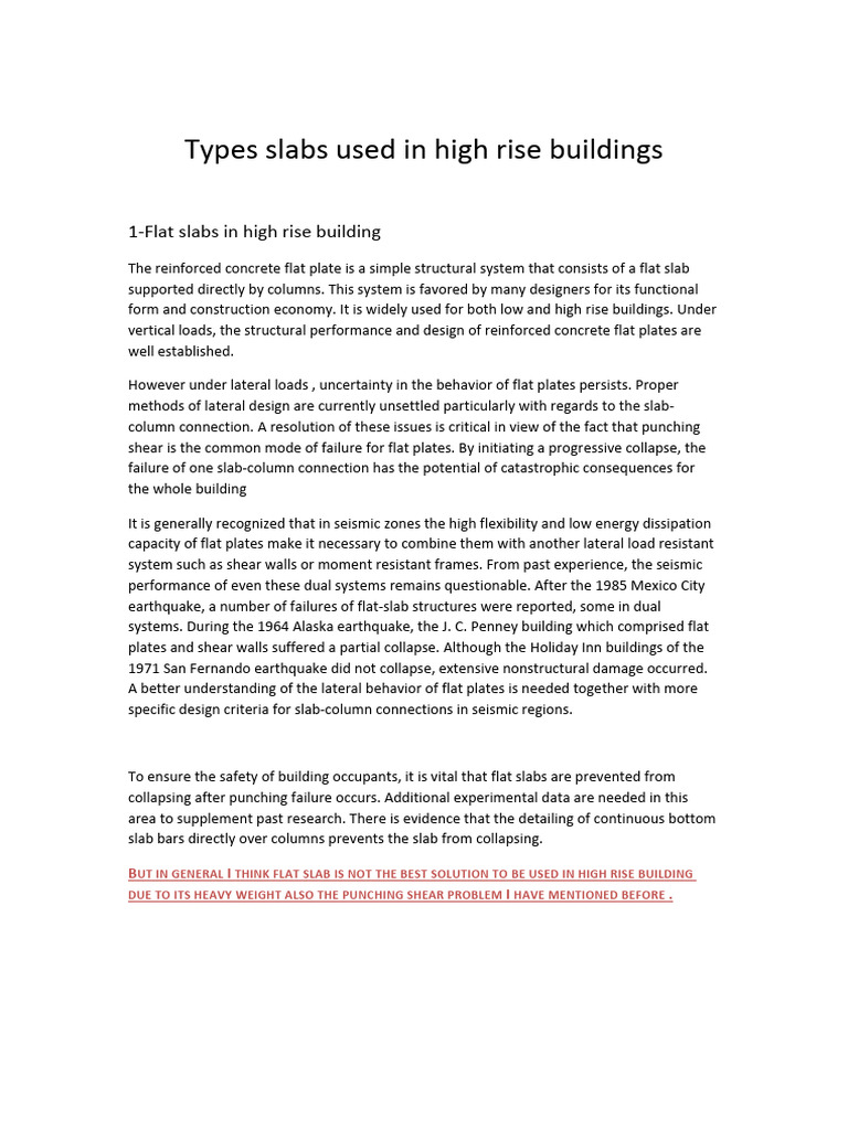 Types of Slabs in High-Rise Buildings | PDF | Reinforced Concrete ...