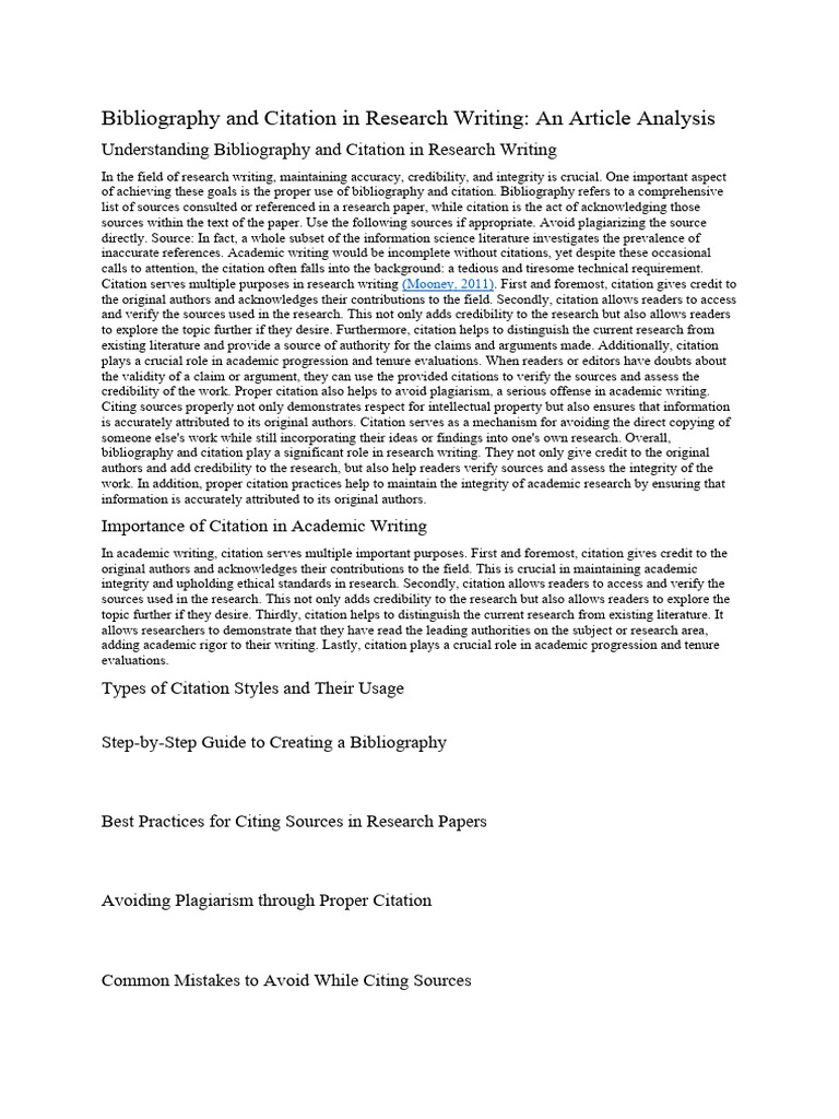 Bibliography and Citation in Research Writing An Article Analysis | PDF ...