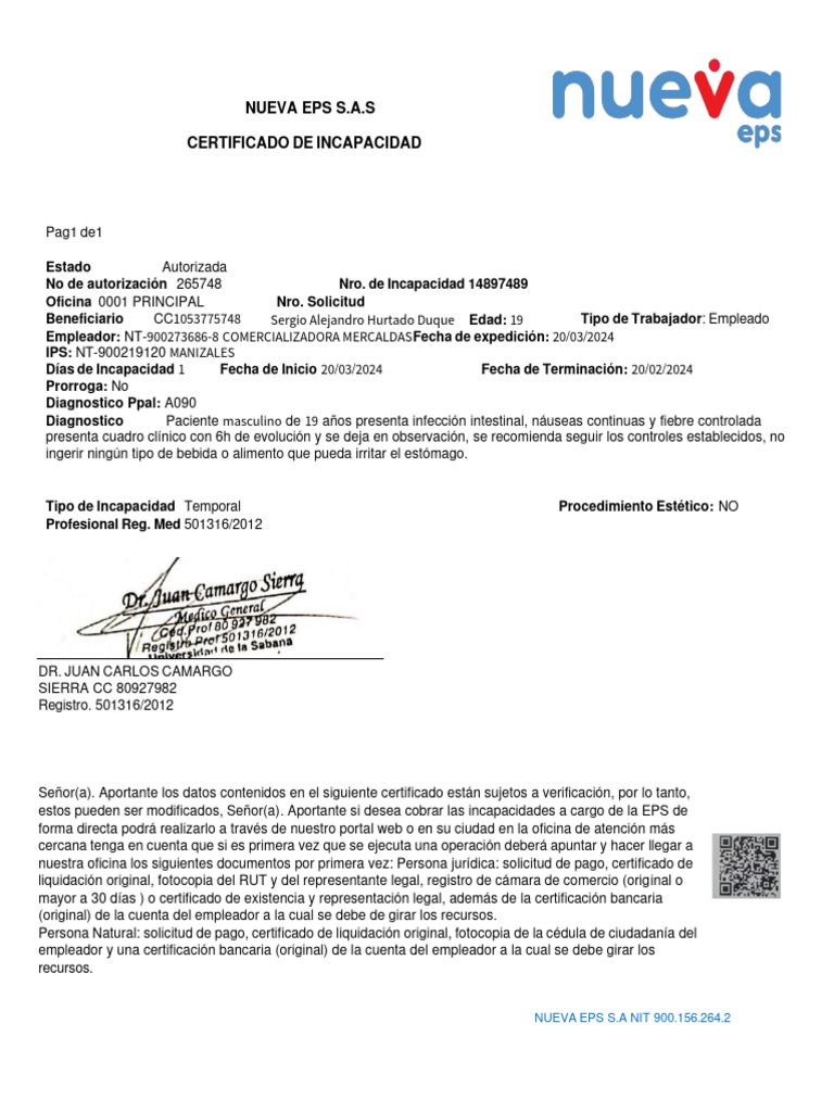 Incapacidad Nueva Eps | PDF