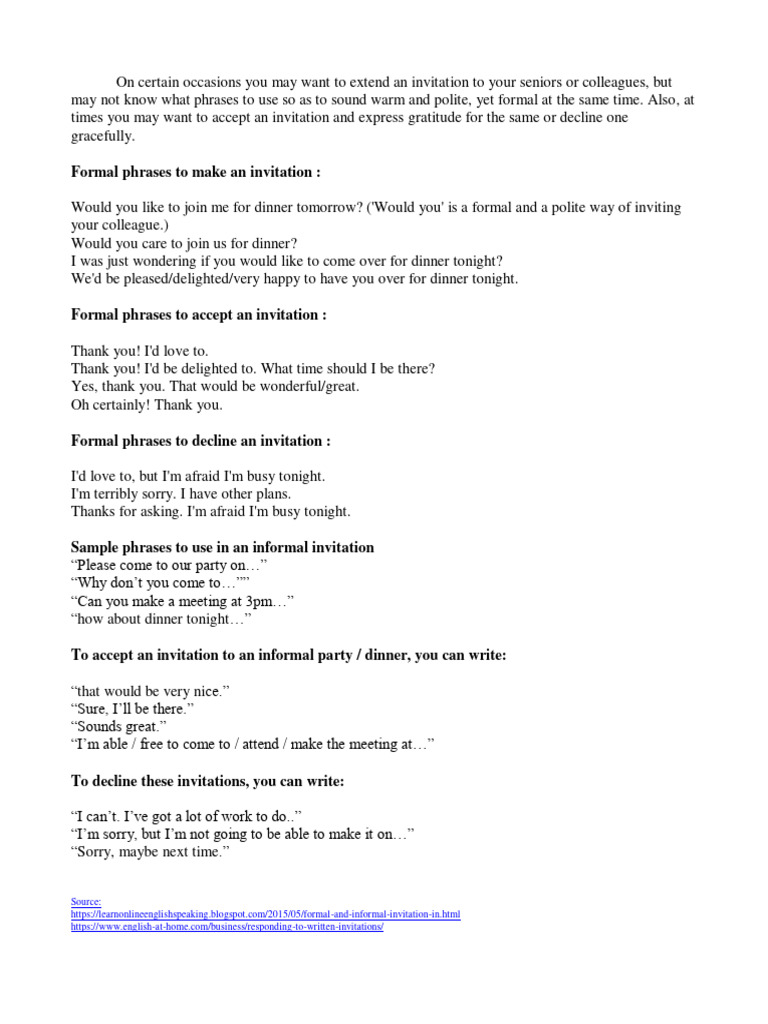 Formal and Informal Invitation | PDF