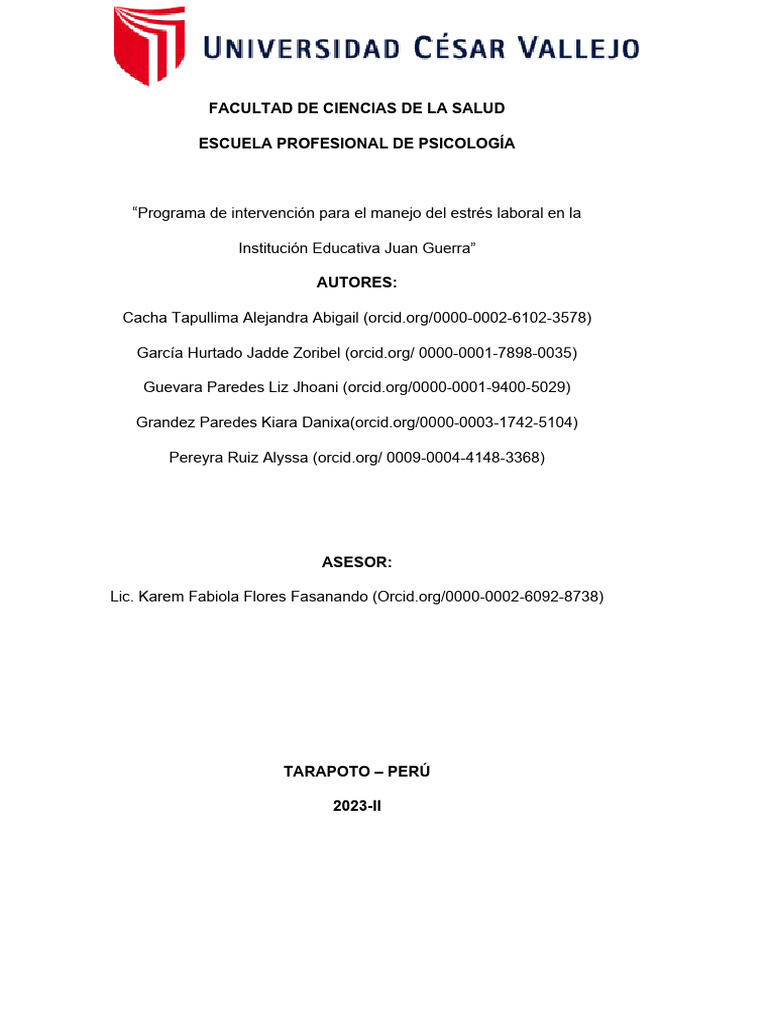 Intervención para Manejo del Estrés Laboral | PDF | Crecimiento ...