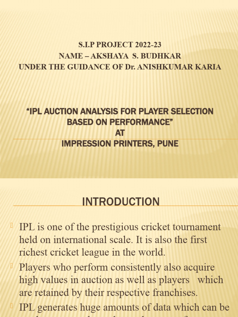 IPL Auction Analysis For Player Selection Based | PDF | Data | Python ...