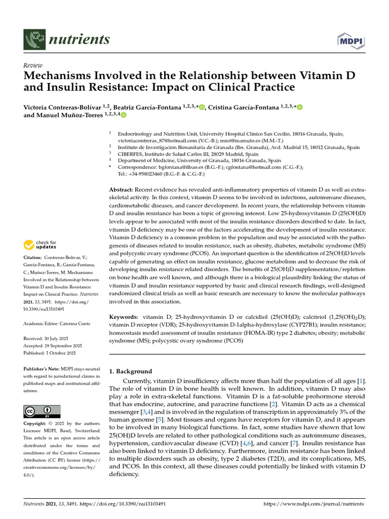 Mechanisms Involved in The Relationship Between Vitamin D and Insulin ...