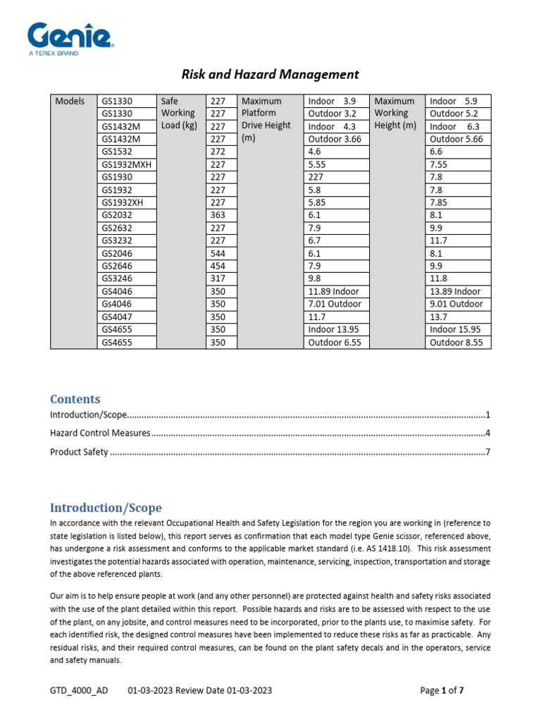 Slab Scissor Lift Risk and Hazard Assessment PDF Risk Safety