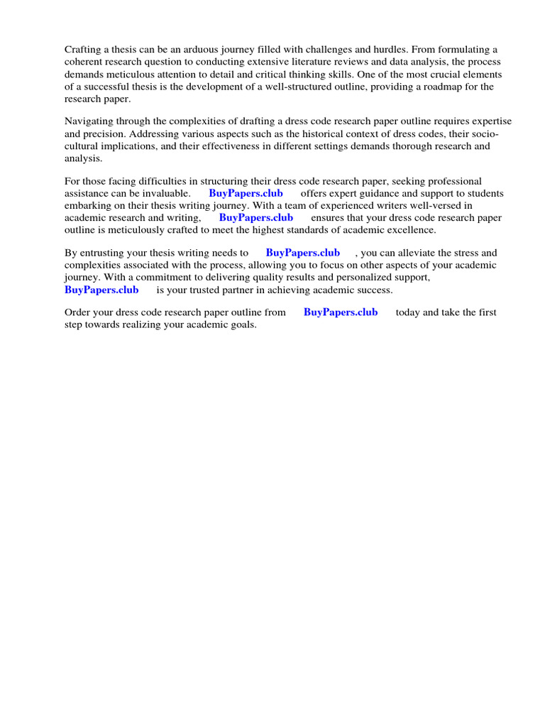 Dress Code Research Paper Outline PDF