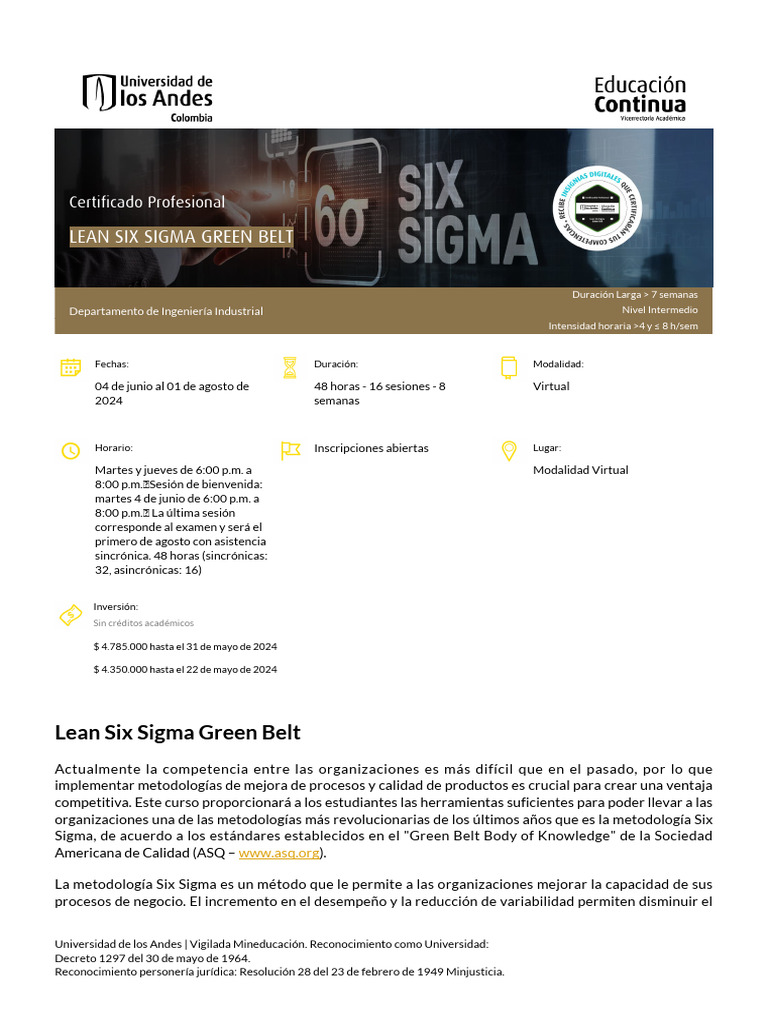 Certificación Lean Six Sigma Green Belt | PDF | Six Sigma | Business