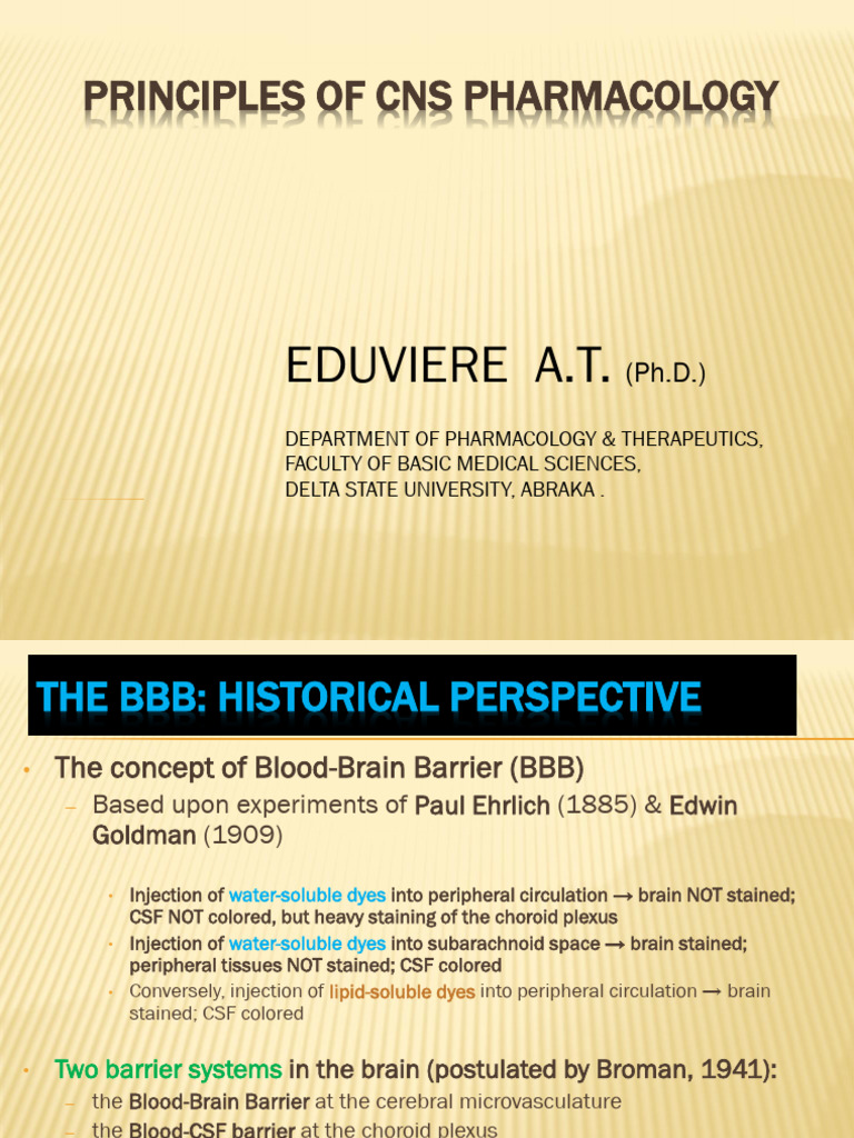 Blood-Brain Barrier and CNS Pharmacology | PDF | Neurotransmitter ...