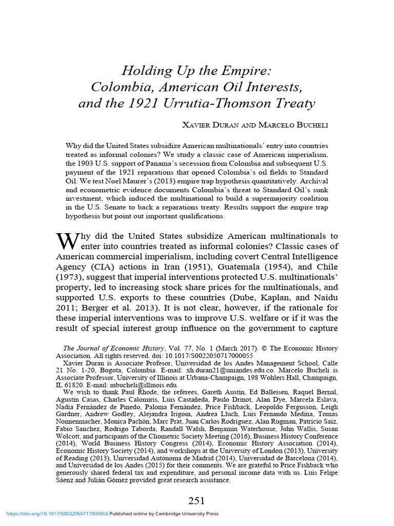 Holding Up The Empire Colombia American Oil Interests And The 1921