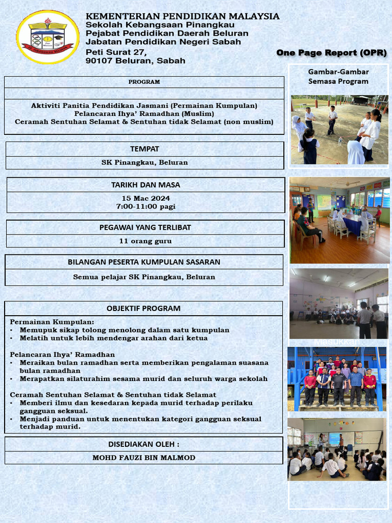 One page report minggu pertama sekolah pdf