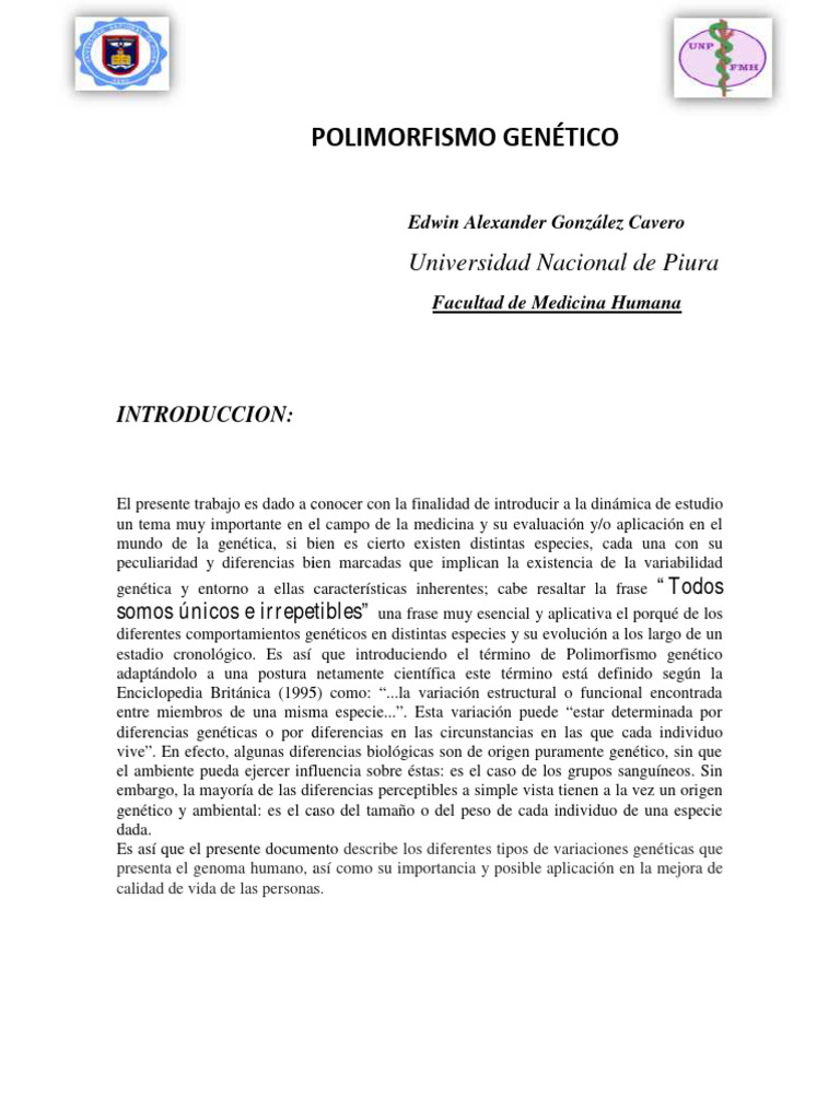 Polimorfismo Genético PDF Polimorfismo de nucleótido simple Gene