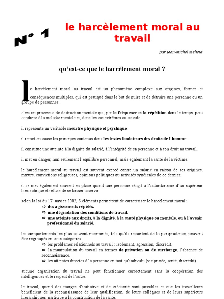 Harcelement Moralo Travail  PDF  Harcèlement  Prophylaxie