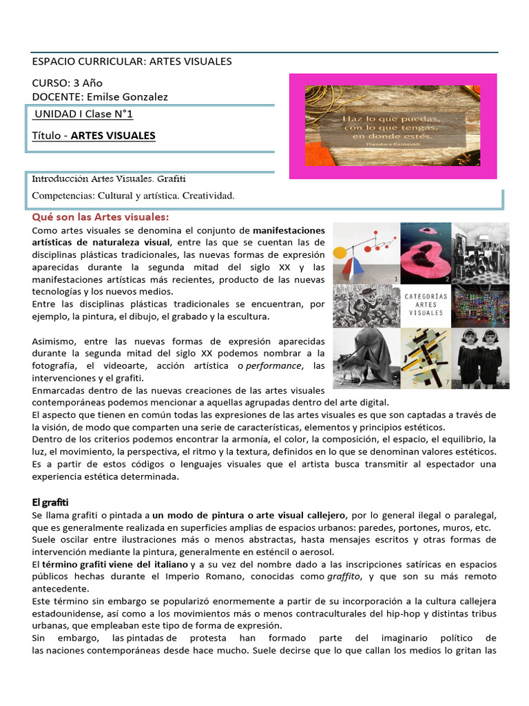 Artes Visuales Clase N°1 2024 | PDF | Pintada | Arte de performance