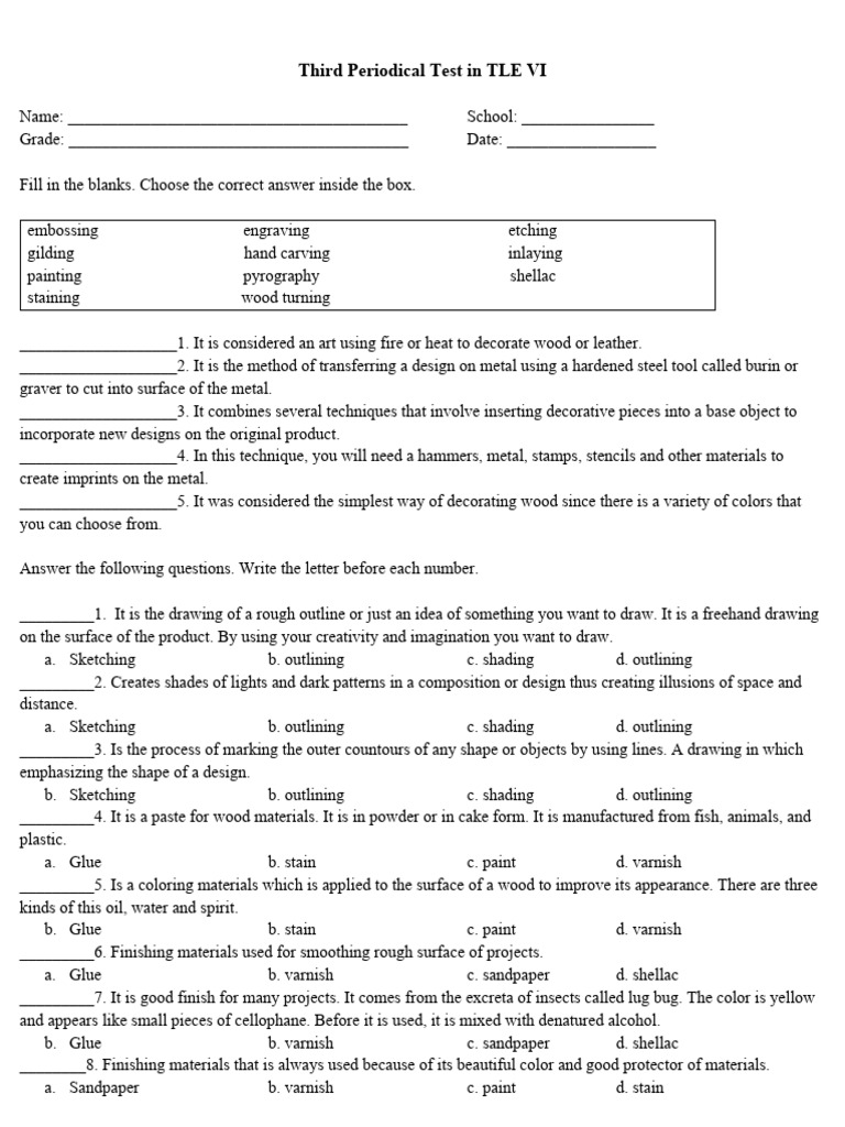 TLE VI Third Periodical Test | PDF | Varnish | Drawing