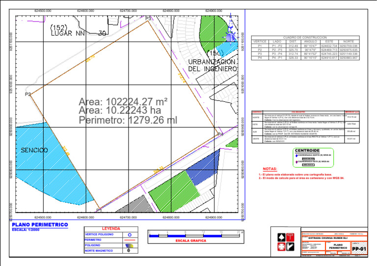 Plano Perimétrico y Topográfico 1:2000 | PDF | Geometría Elemental