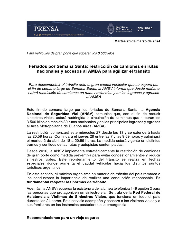 Restricción de Camiones en Semana Santa | PDF | Documento de identidad ...