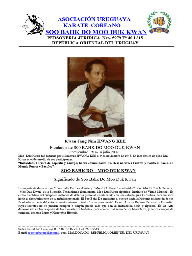 Significado de Moo Duk Kwan y Soo Bahk Do | PDF | Artes marciales ...