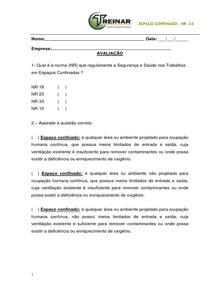 avaliação de NR 33 | PDF