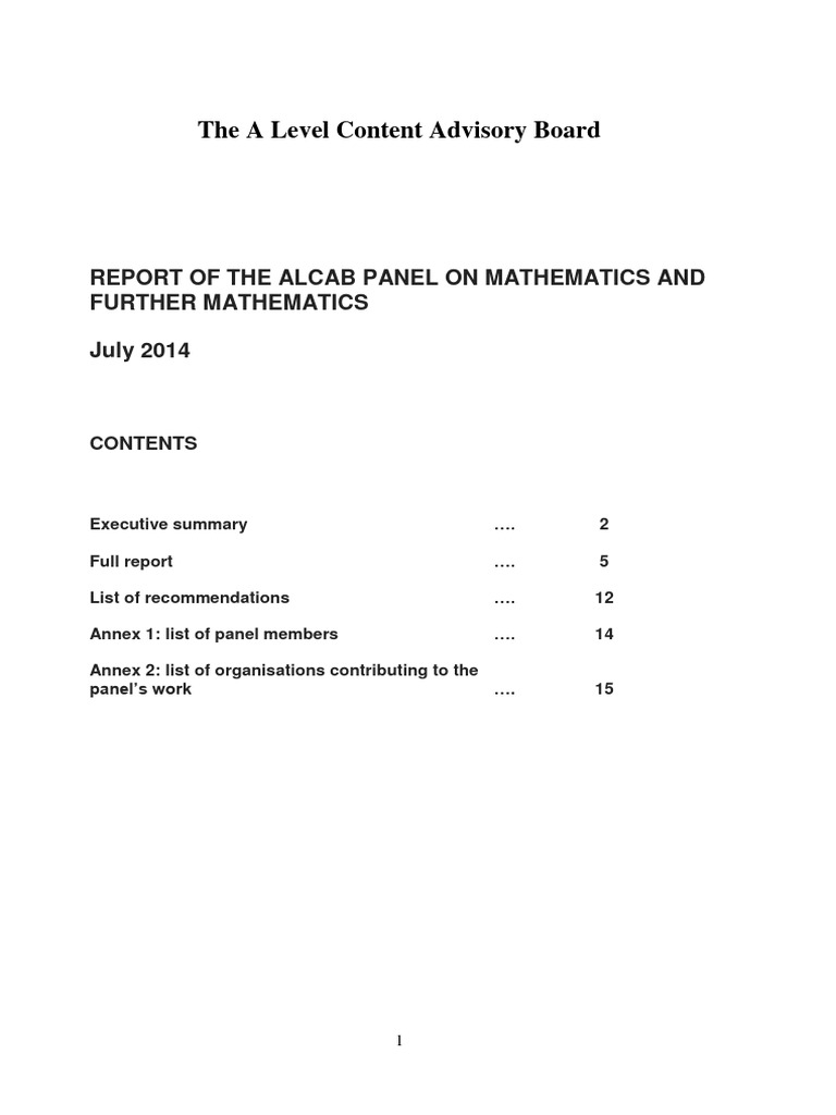 Alcab Report On Mathematics and Further Mathematics July 2014 | PDF ...