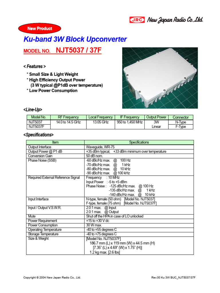 Ku-band 3W Block Upconverter NJT5037 | PDF | Hertz | Radio