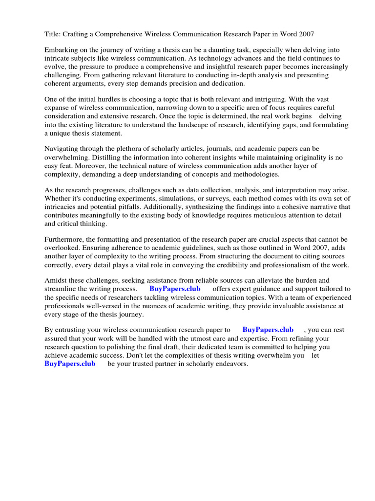 Wireless Communication Research Paper Word 2007 Download Free PDF