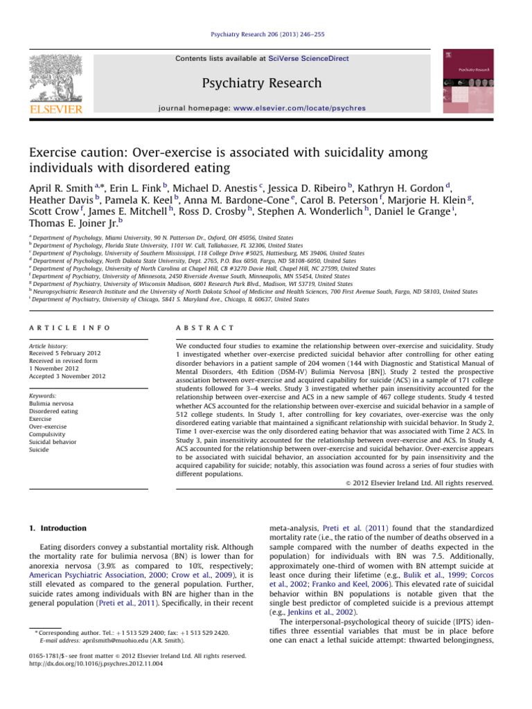 Exercise Caution Over-Exercise Is Associated With Suicidality Among ...