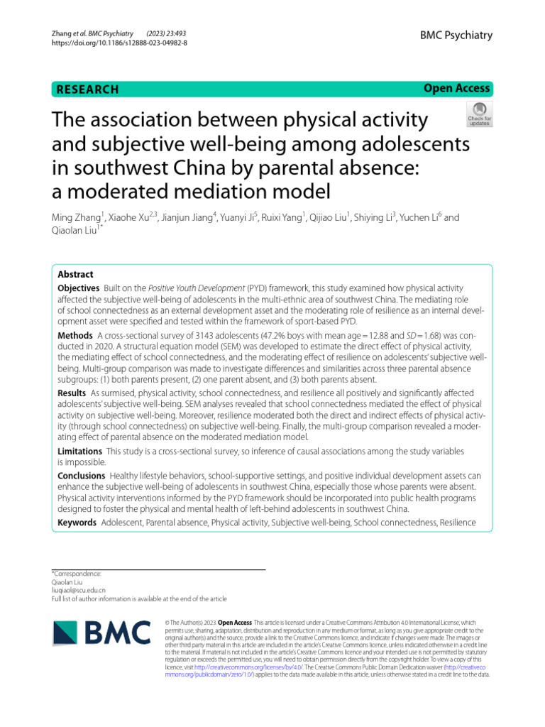 The Association Between Physical Activity and Subjective Well-Being ...